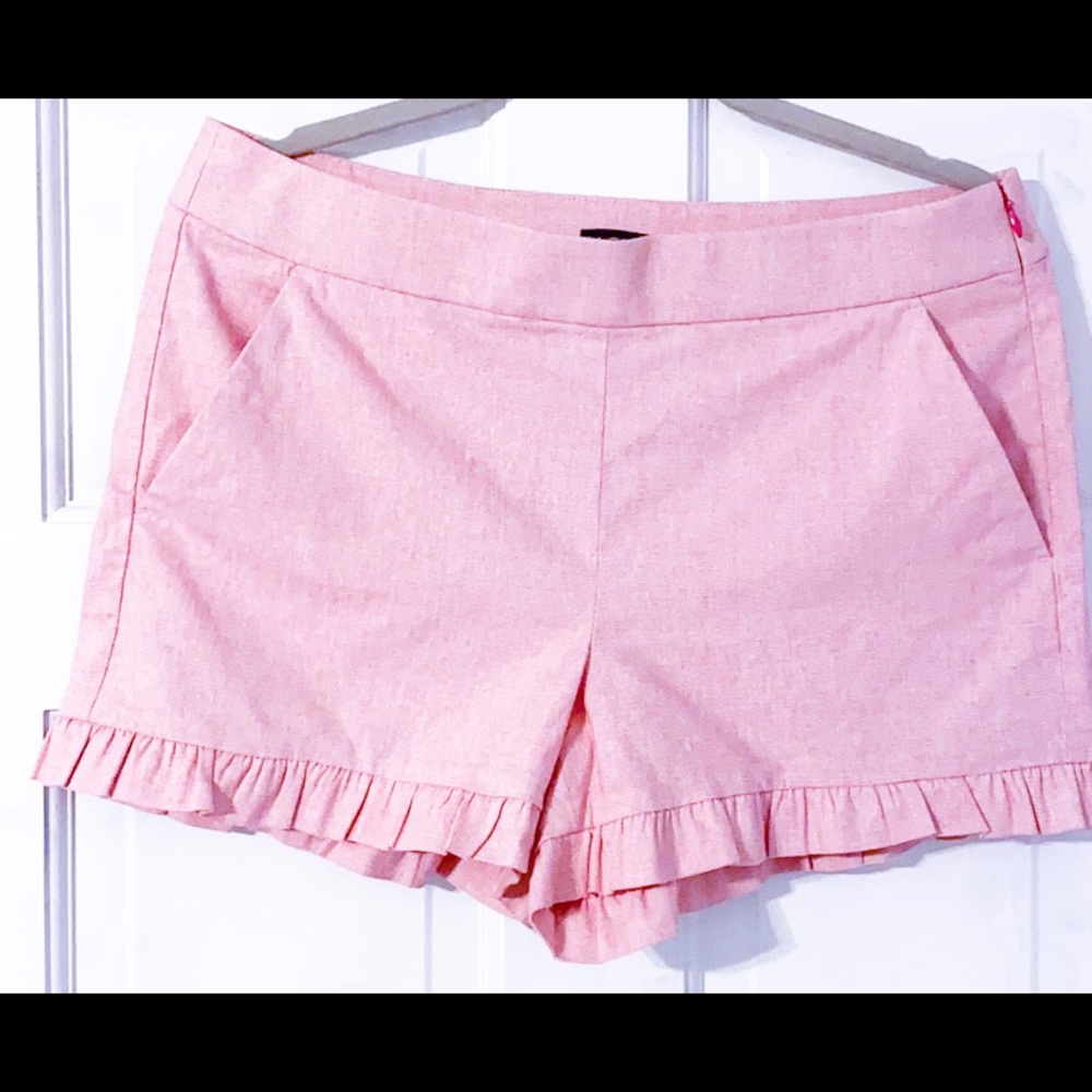 Loft Chambray Pink Shorts with Ruffle
